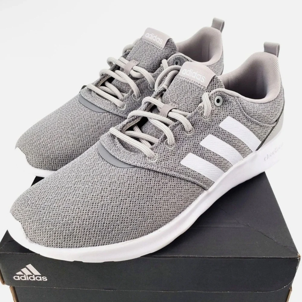adidas Women's Grey Mesh Lightweight Trainers with White Stripes - Picture 3 of 5
